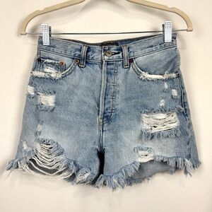 Abercrombie & Fitch Sz 0/25 DISTRESSED HIGH RISE 4" DENIM SHORTS RAW HEM COASTAL